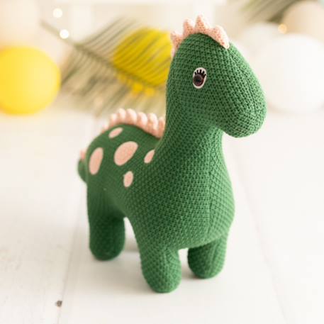 Peluche dinosaure mini en coton Green and pink 3 - vertbaudet enfant 