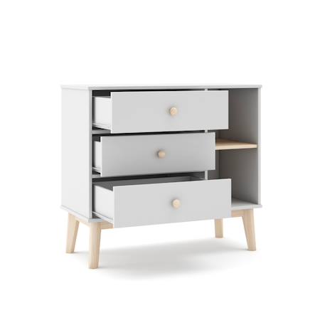 Commode 3 tiroirs et 2 niches - gamme simon Blanc+Vert kaki 6 - vertbaudet enfant 