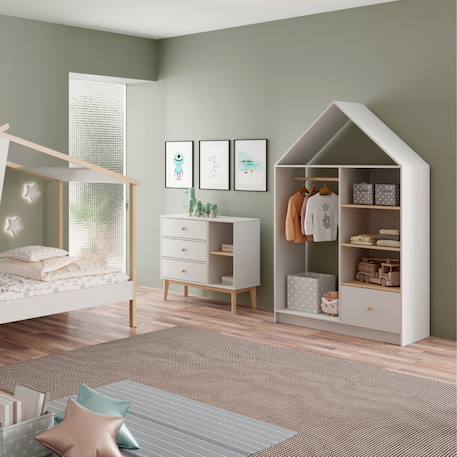 Commode 3 tiroirs et 2 niches - gamme simon Blanc+Vert kaki 4 - vertbaudet enfant 