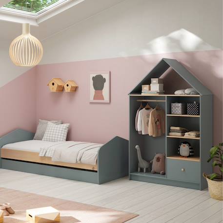 Dressing ouvert forme maison  - gamme léonie Blanc+Vert kaki 7 - vertbaudet enfant 
