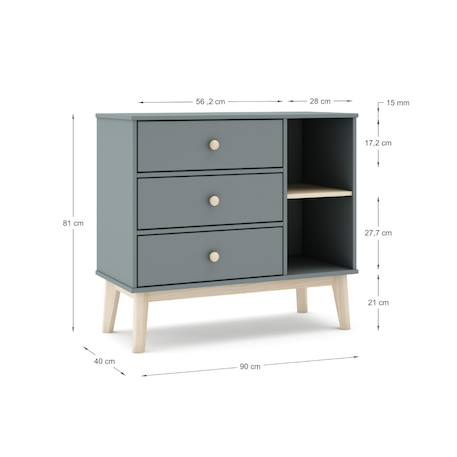 Commode 3 tiroirs et 2 niches - gamme simon Blanc+Vert kaki 10 - vertbaudet enfant 