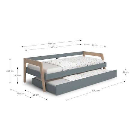 Lit avec tiroir 2 couchages - gamme emy Blanc+Vert kaki 10 - vertbaudet enfant 