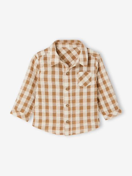 Chemise bébé garçon gaze de coton carreaux beige 3 - vertbaudet enfant 