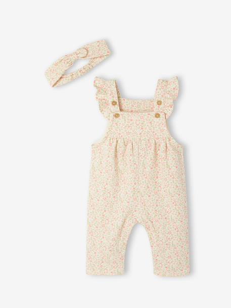 Salopette bébé fille molleton + bandeau écru+vanille 1 - vertbaudet enfant 