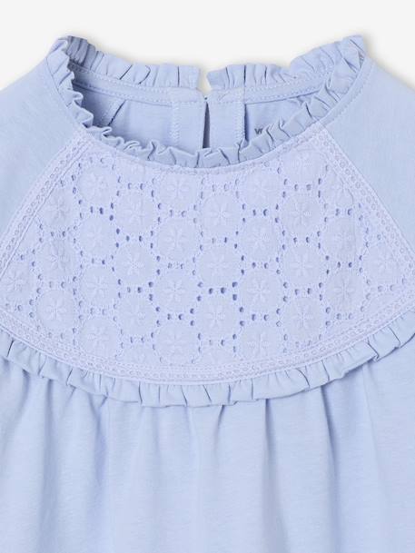 Tee-shirt blouse fille détail broderie anglaise manches longues bleu pâle+écru+marine+mauve+vert foncé 3 - vertbaudet enfant 