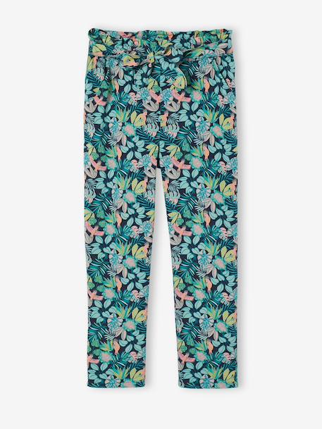 Pantalon fluide imprimé fleurs fille marine+rouge+vert émeraude 1 - vertbaudet enfant 