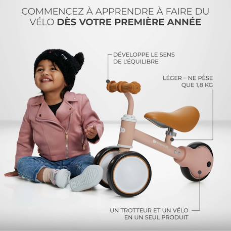 Draisienne Tricycle Kinderkraft CUTIE avec Selle Réglable, Roues EVA Increvables, Guidon Sécurisé et Poignées TPR Bleu 3 - vertbaudet enfant 