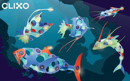 Jeu de construction phosphorescent, magnétique, flexible, et imaginatif Clixo Ocean Bleu 4 - vertbaudet enfant 