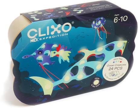 Jeu de construction phosphorescent, magnétique, flexible, et imaginatif Clixo Ocean Bleu 2 - vertbaudet enfant 