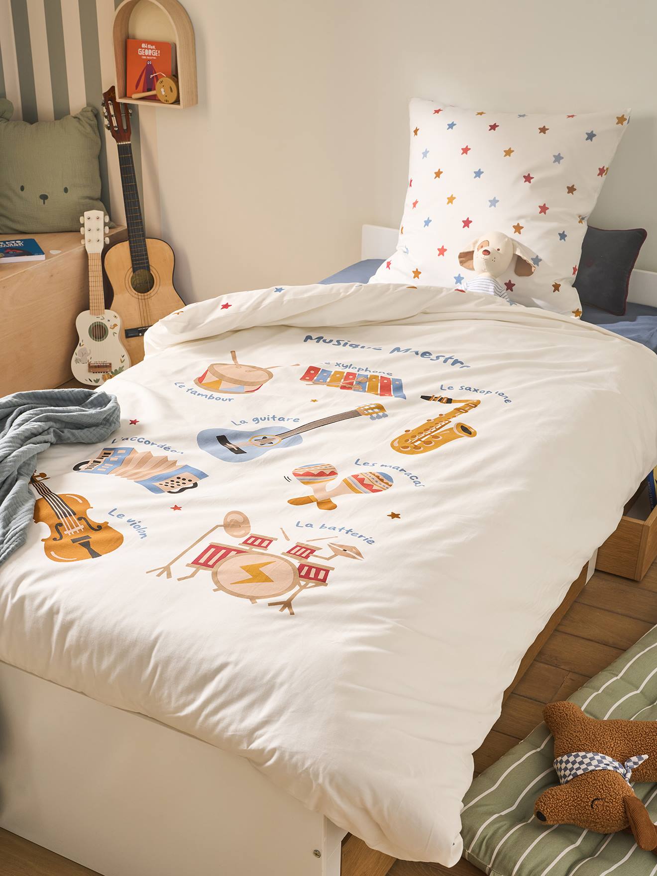 Parure De Lit Enfant Vertbaudet Musique Lexique - Housse De Couette 140x200 Cm + Taie 63x63 Cm, Coton Recyclé