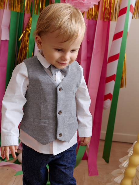 Ensemble bébé garçon chemise noeud pap gilet blanc 1 - vertbaudet enfant 