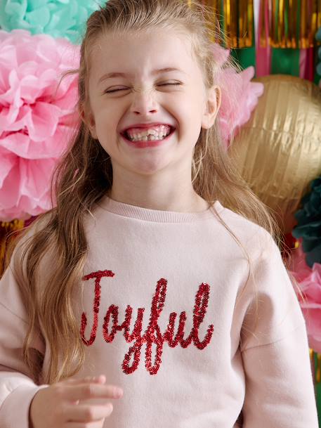 Sweat fille noël message en sequins rose poudré 1 - vertbaudet enfant 