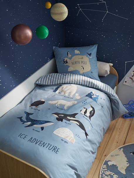Parure housse de couette + taie d'oreiller enfant PÔLE NORD, avec coton recyclé bleu océan 1 - vertbaudet enfant 