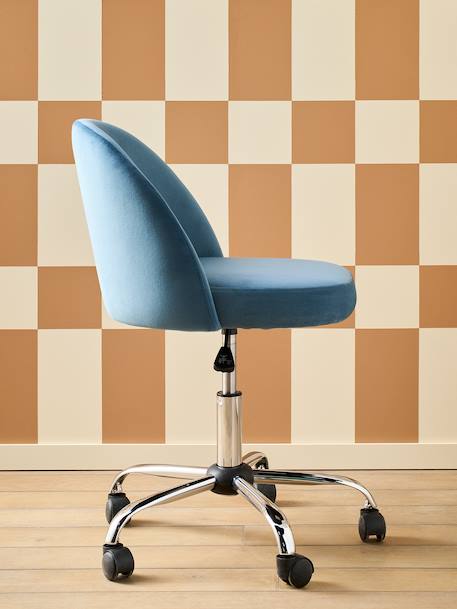 Chaise de bureau à roulettes enfant en velours bleu+rose poudré 5 - vertbaudet enfant 