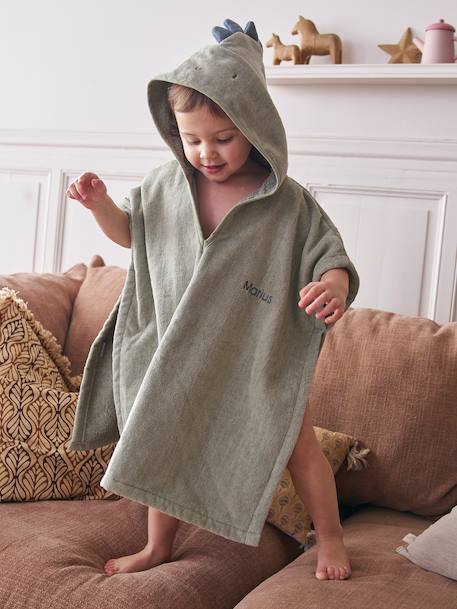 Poncho de bain bébé avec coton recyclé personnalisable Animal beige+ocre+olive+rose pâle 16 - vertbaudet enfant 