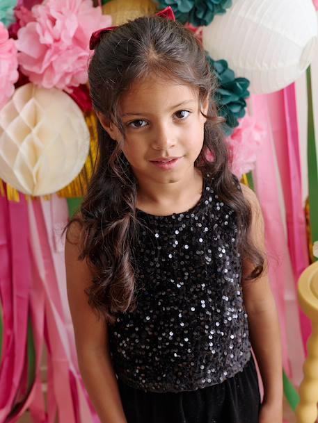 Combinaison fille bi-matière sequins et velours noir 6 - vertbaudet enfant 