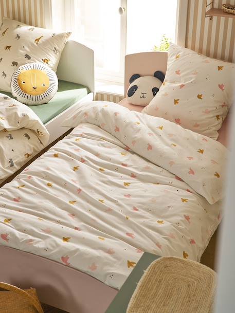 Parure housse de couette et taie d'oreiller HIRONDELLES blanc imprimé 5 - vertbaudet enfant 