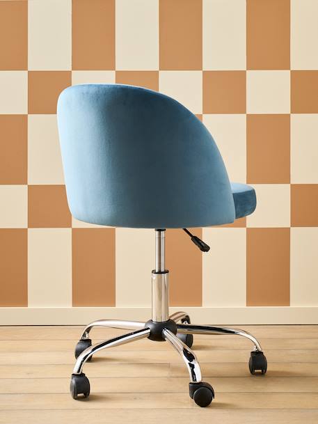 Chaise de bureau à roulettes enfant en velours bleu+rose poudré 4 - vertbaudet enfant 