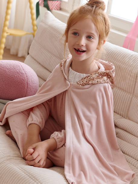 Ensemble Pyjama Fille Cape Sequins rose poudré 1 - vertbaudet enfant 