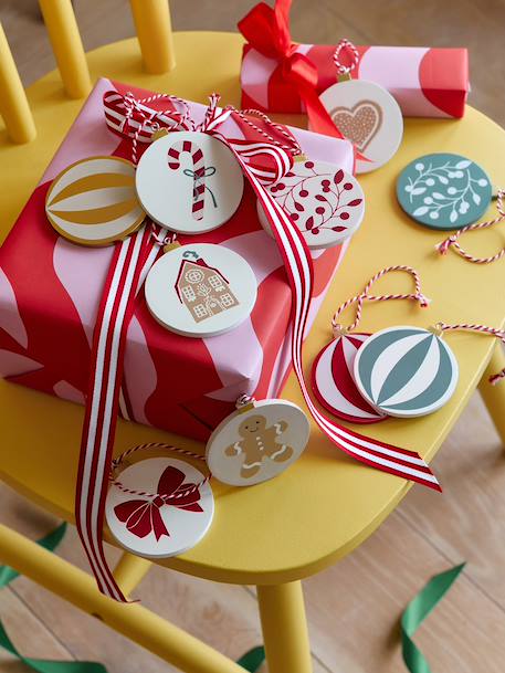 Lot de 10 boules de Noël en bois MOONY rouge imprimé 1 - vertbaudet enfant 