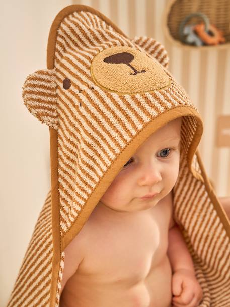 Cape de bain et gant de toilette PETIT OURS, avec coton recylé rayé beige 2 - vertbaudet enfant 