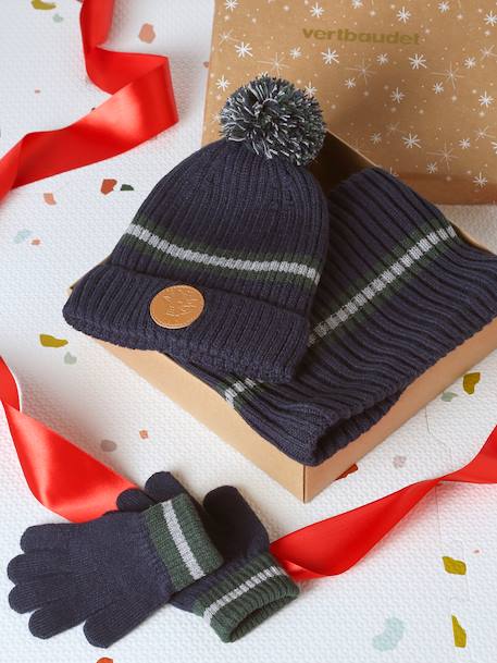 Coffret Noël bonnet renne + snood + moufles/gants garçon marine 1 - vertbaudet enfant 