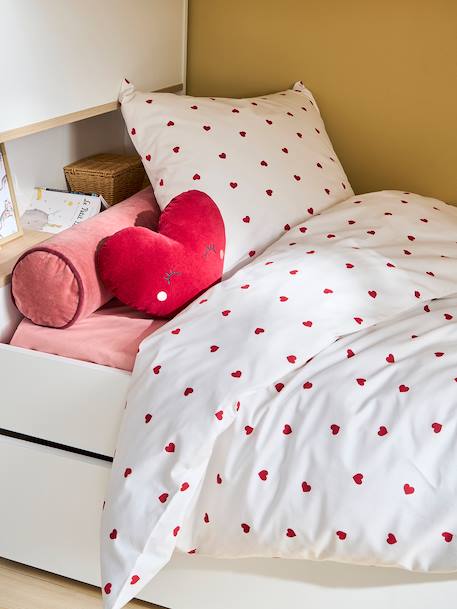 Parure housse de couette enfant et taie d'oreiller COEURS blanc imprimé 1 - vertbaudet enfant 
