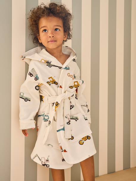 Peignoir de bain Enfant CHANTIER personnalisable, avec coton recyclé blanc imprimé 1 - vertbaudet enfant 