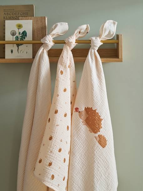 Lot de 3 langes en gaze de coton HERISSON beige imprimé 3 - vertbaudet enfant 