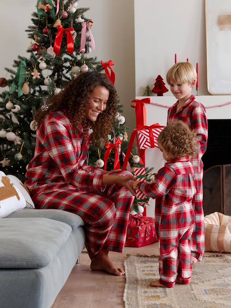 Pyjama femme flanelle noël capsule famille carreaux rouge 1 - vertbaudet enfant 