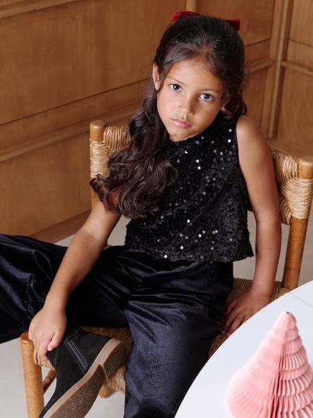 Combinaison fille bi-matière sequins et velours noir 2 - vertbaudet enfant 