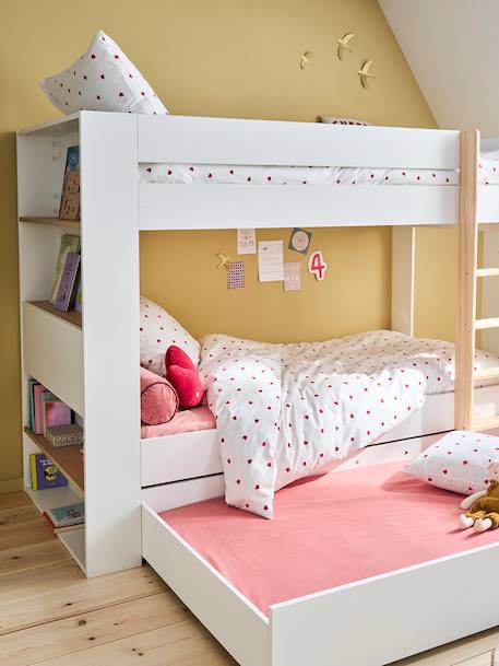Lit superposé enfant 90x190cm avec tiroirs et bibliothèque IDAHO blanc 4 - vertbaudet enfant 