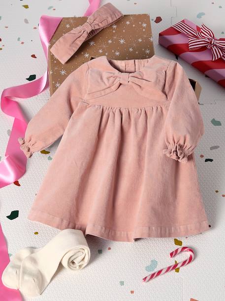 Ensemble bébé fille robe bandeau collants coffret cadeau Noël rose poudré 1 - vertbaudet enfant 