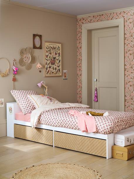 Lit enfant avec tiroirs + rangement bibliothèque CHEVRON blanc 1 - vertbaudet enfant 