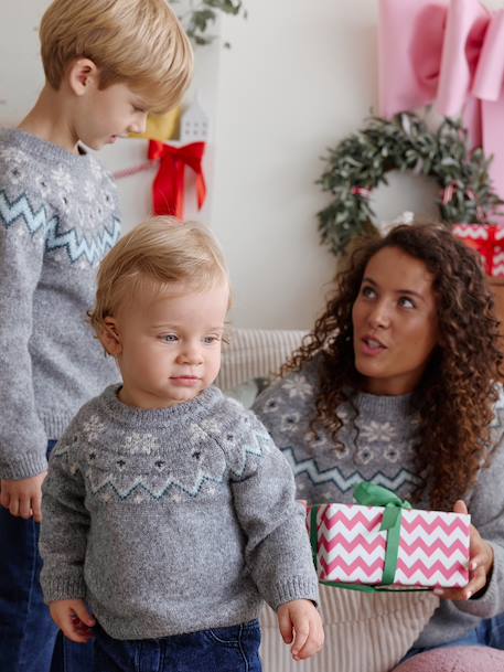 Pull mixte jacquard noël capsule famille gris chiné 7 - vertbaudet enfant 
