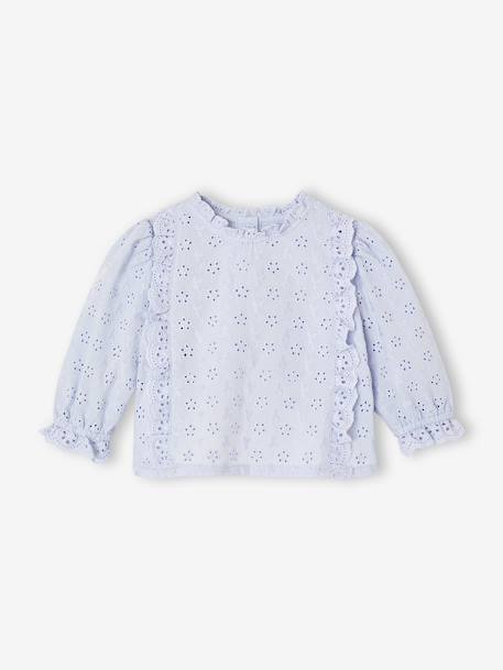 Blouse bébé broderie anglaise à volants blanc+bleu ciel+rose bonbon 11 - vertbaudet enfant 