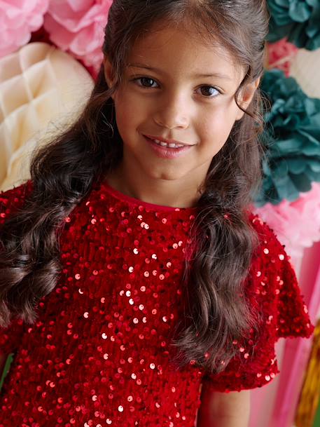 Robe fille en velours et sequins rouge 6 - vertbaudet enfant 