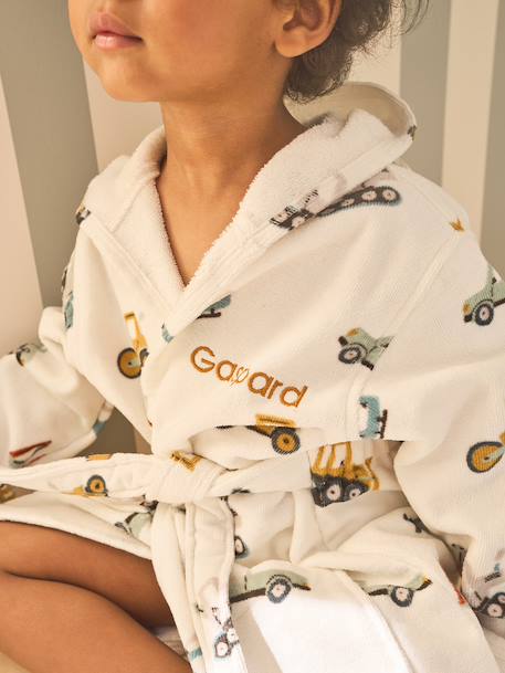 Peignoir de bain Enfant CHANTIER personnalisable, avec coton recyclé blanc imprimé 2 - vertbaudet enfant 