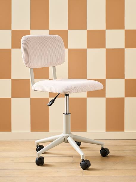 Chaise de bureau à roulettes enfant en velours écru+rose+vert 1 - vertbaudet enfant 