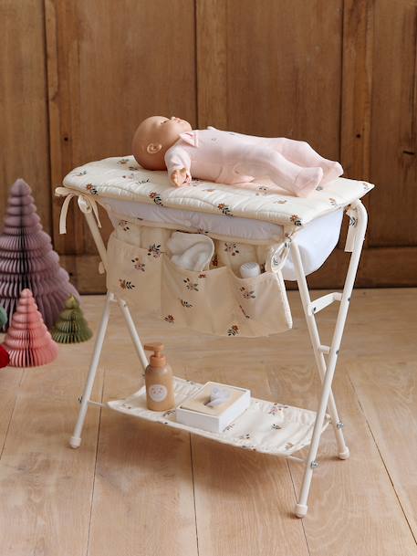 Table à langer 2 en 1 pour poupon en métal RETRO FLOWER écru 1 - vertbaudet enfant 