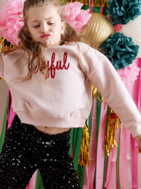 Sweat fille noël message en sequins rose poudré 3 - vertbaudet enfant 