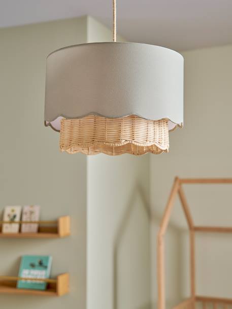 Abat-jour pour suspension Festons tissu et rotin vert sauge 1 - vertbaudet enfant 