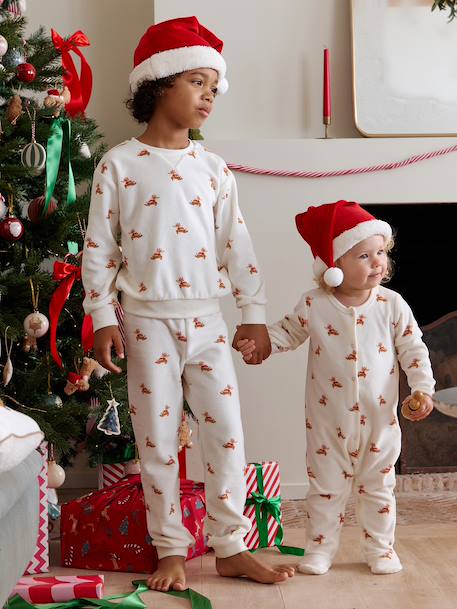 Ensemble bébé noël pyjama bonnet mixte capsule fratrie écru 9 - vertbaudet enfant 