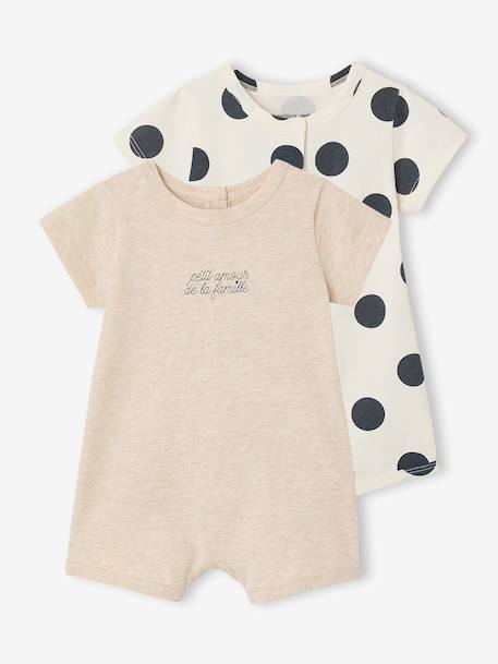 Coffret bébé 2 combishorts en coton bio beige chiné 1 - vertbaudet enfant 