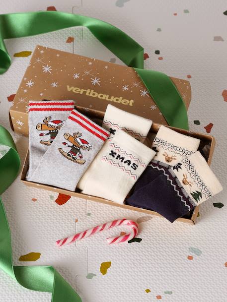 Coffret de 3 paires de chaussettes Noël garçon en maille bouclette écru 1 - vertbaudet enfant 
