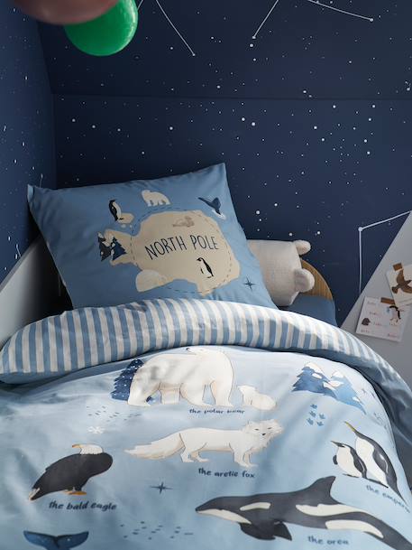 Parure housse de couette + taie d'oreiller enfant PÔLE NORD, avec coton recyclé bleu océan 2 - vertbaudet enfant 