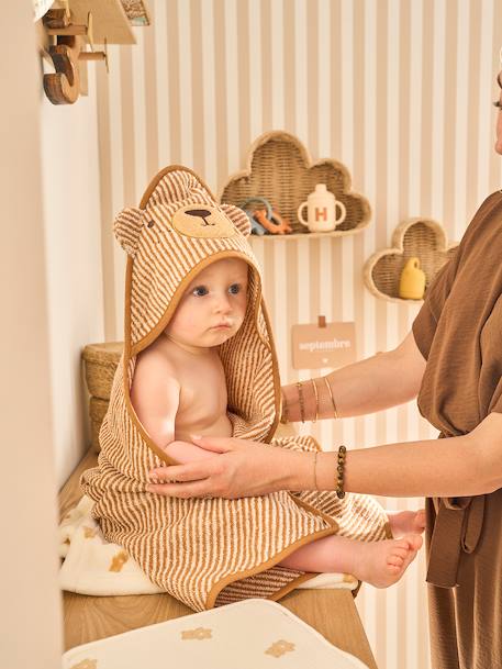 Cape de bain et gant de toilette PETIT OURS, avec coton recylé rayé beige 3 - vertbaudet enfant 