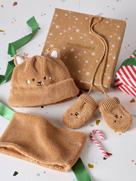 Coffret Noël bonnet ourson, snood et moufles bébé noix de pécan 1 - vertbaudet enfant 