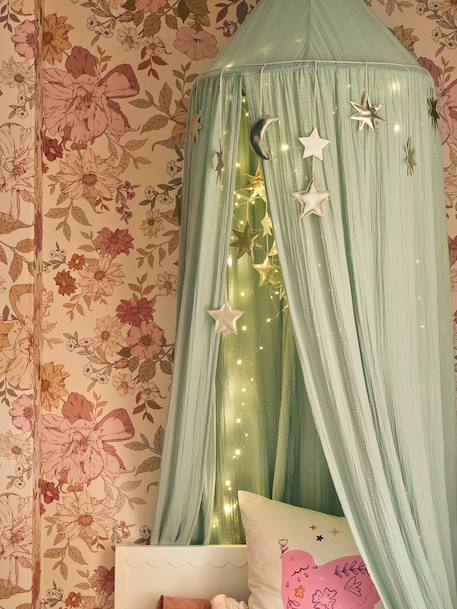 Ciel de lit en gaze de coton avec pompons beige poudré+cannelle+rose+vert sauge 14 - vertbaudet enfant 