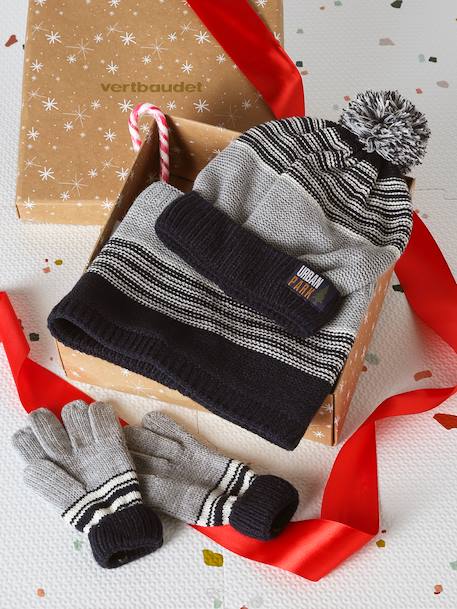 Coffret Noël bonnet Urban Park + snood + moufles/gants garçon gris chiné 1 - vertbaudet enfant 